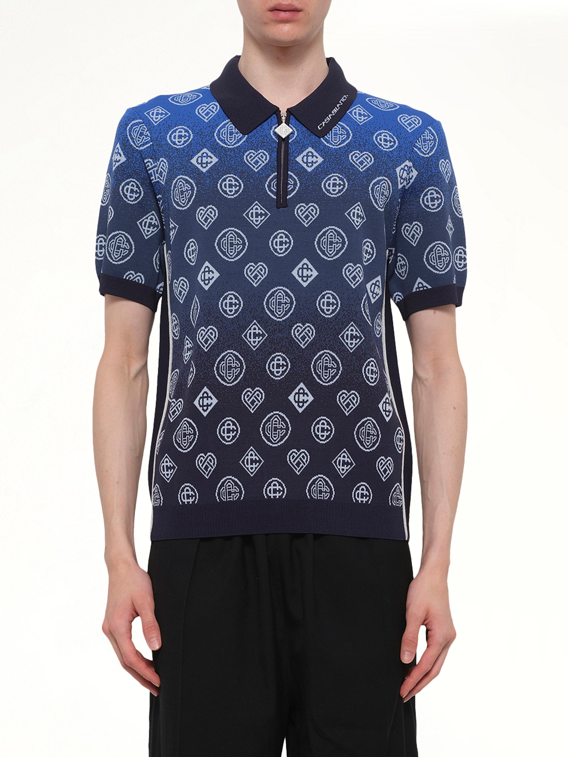 Image of Shirts. Product name - Gradient Monogram Polo Shirt in Blue colour by brand - CASABLANCA