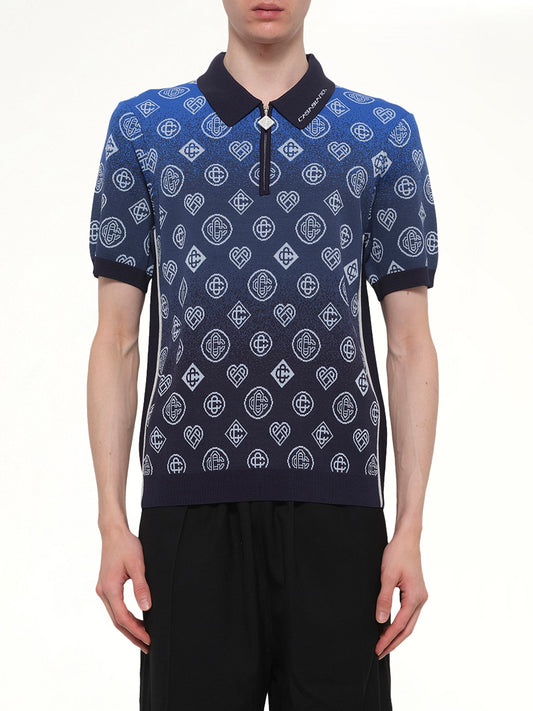 Image of Shirts. Product name - Gradient Monogram Polo Shirt in Blue colour by brand - CASABLANCA