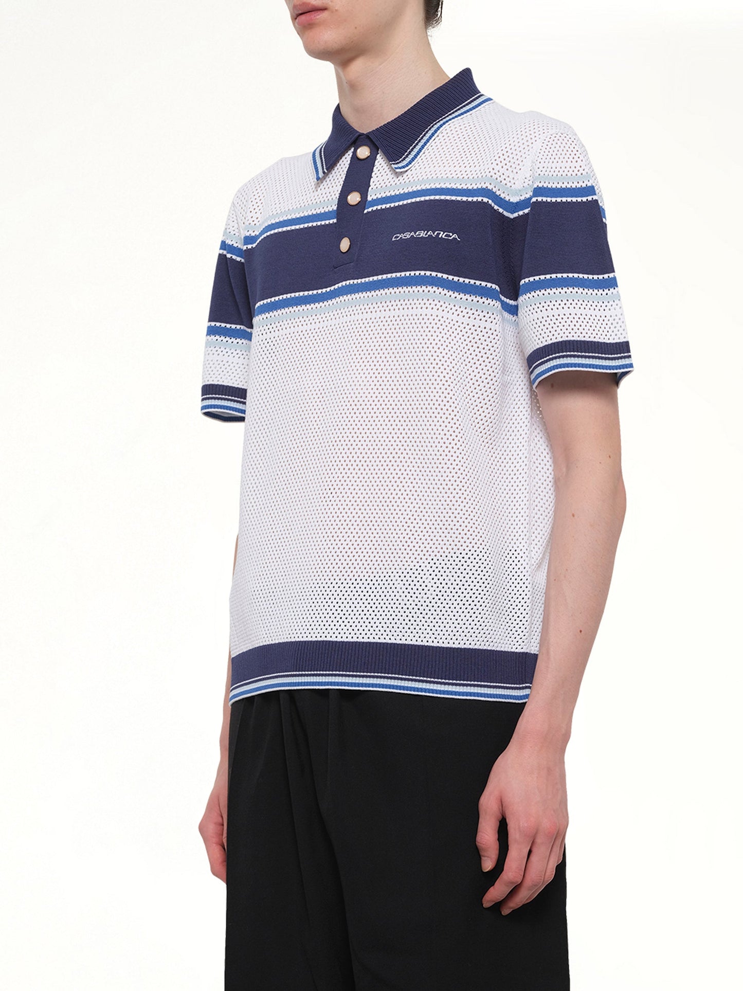CASABLANCA Mesh Stripe Polo (White)