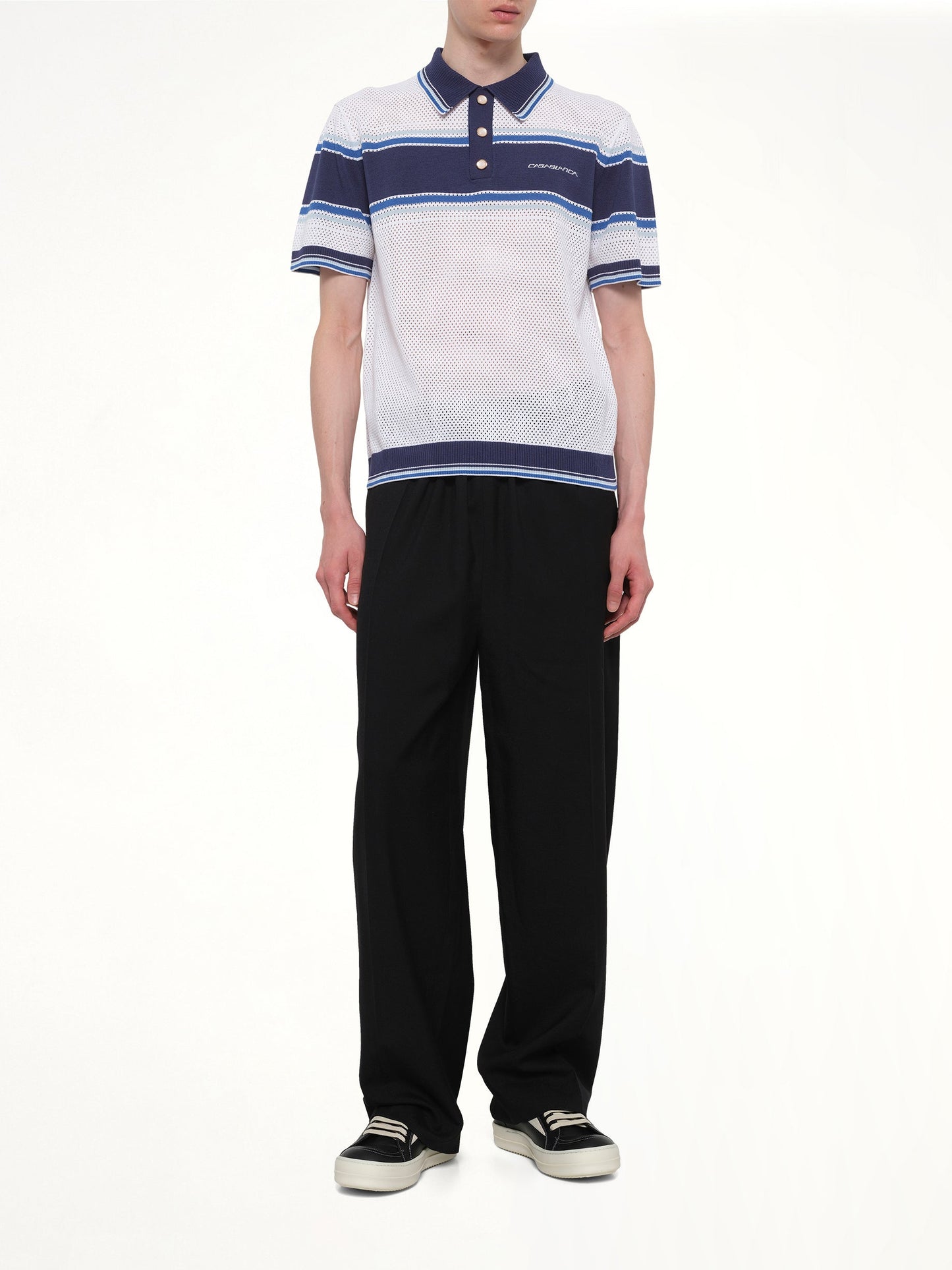 CASABLANCA Mesh Stripe Polo (White)