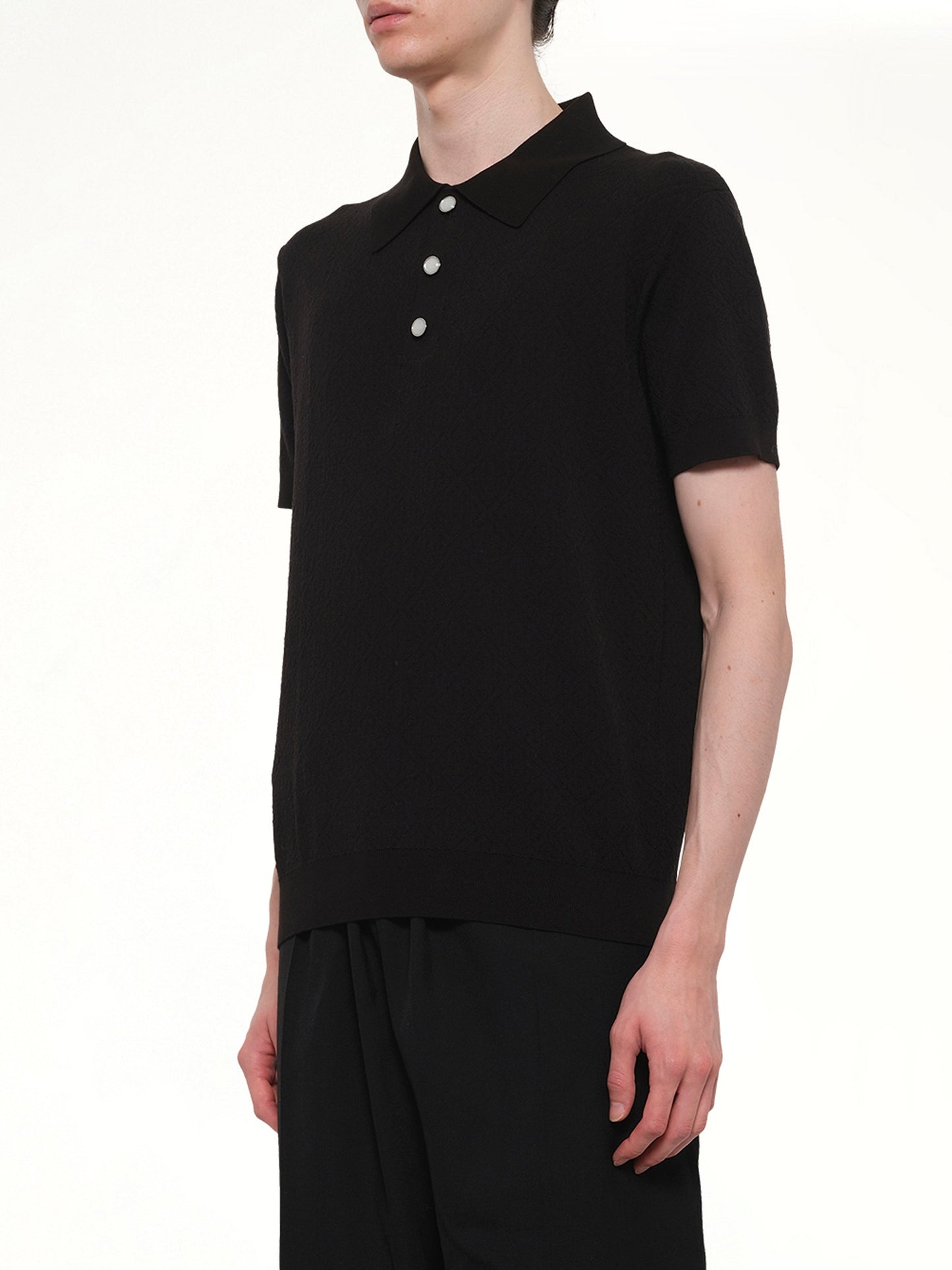 CASABLANCA Pointelle Monogram Polo (Black)