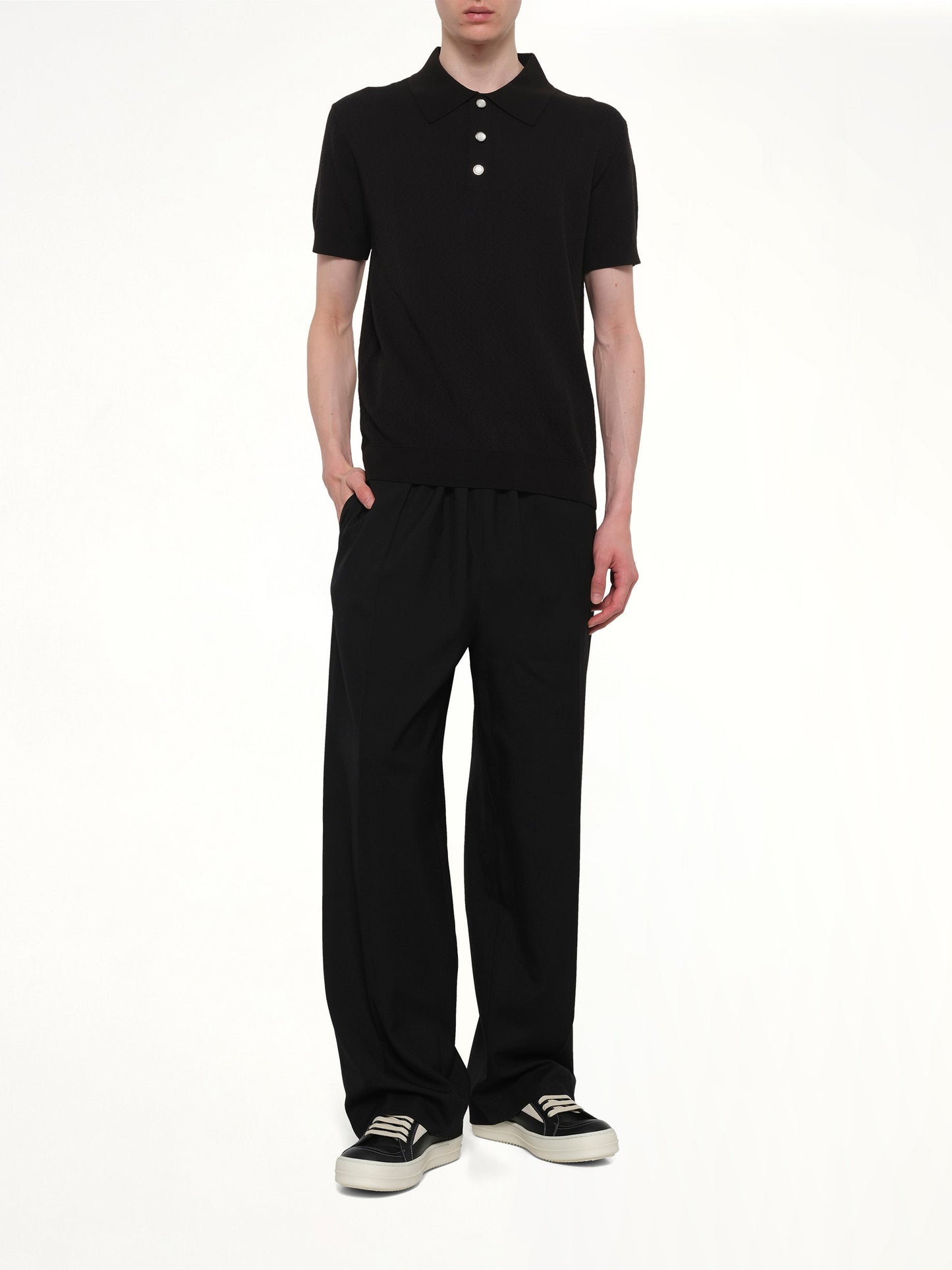 CASABLANCA Pointelle Monogram Polo (Black)