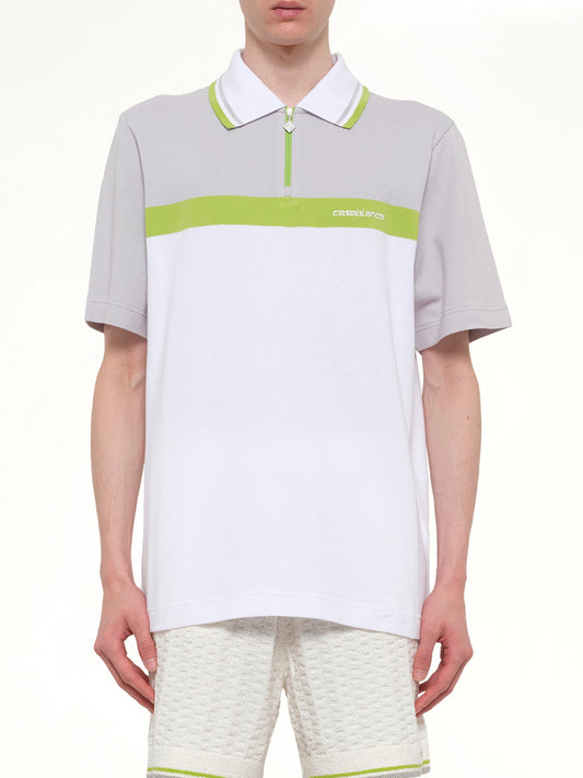Image of a model wearing Tops. Product name - Quarter Zip Polo in Grey colour by brand - CASABLANCA