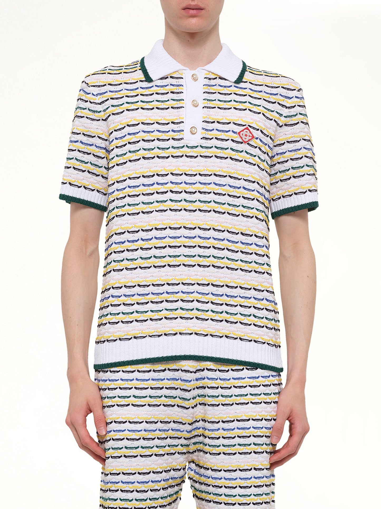 Image of Shirts. Product name - Tuck Stitch Polo Shirt in White colour by brand - CASABLANCA