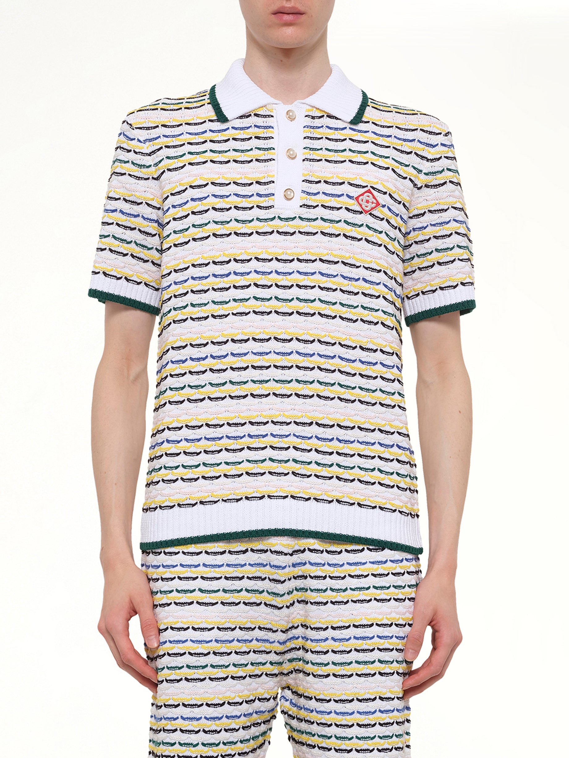 Image of Shirts. Product name - Tuck Stitch Polo Shirt in White colour by brand - CASABLANCA