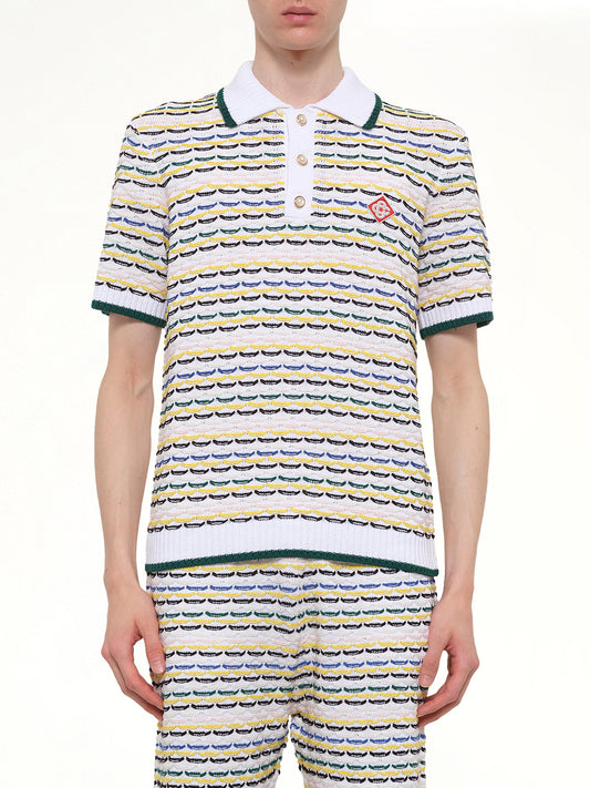 Image of Shirts. Product name - Tuck Stitch Polo Shirt in White colour by brand - CASABLANCA