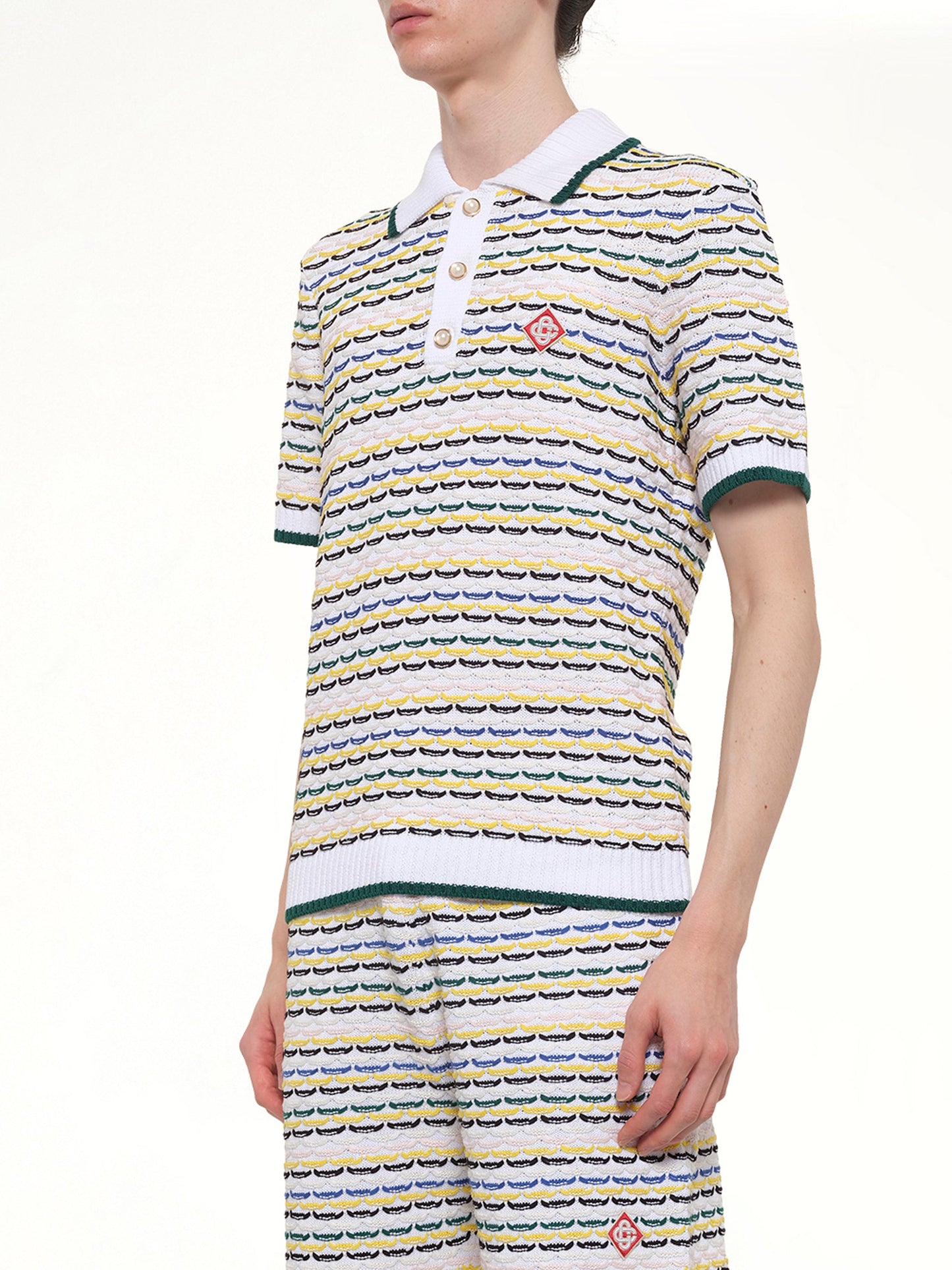 CASABLANCA Tuck Stitch Polo Shirt (White)