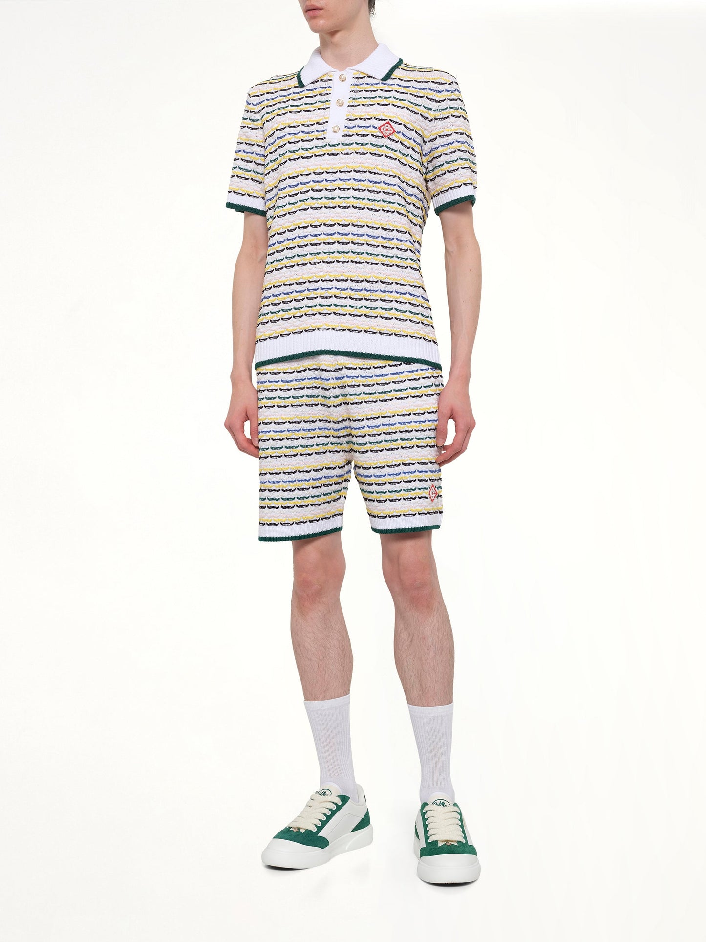 CASABLANCA Tuck Stitch Polo Shirt (White)