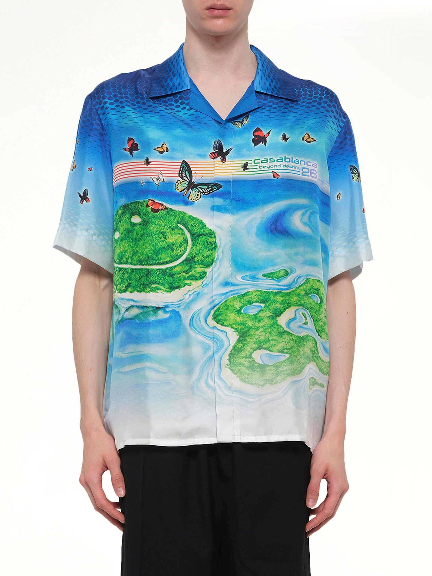 Image of Shirts. Product name - Beyond Destiny Cuban Collar SS Shirt in Blue colour by brand - CASABLANCA