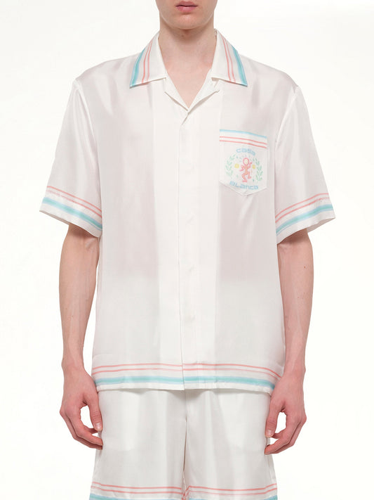 Image of Shirts. Product name - Dance Joy Cuban Collar SS Shirt in White colour by brand - CASABLANCA