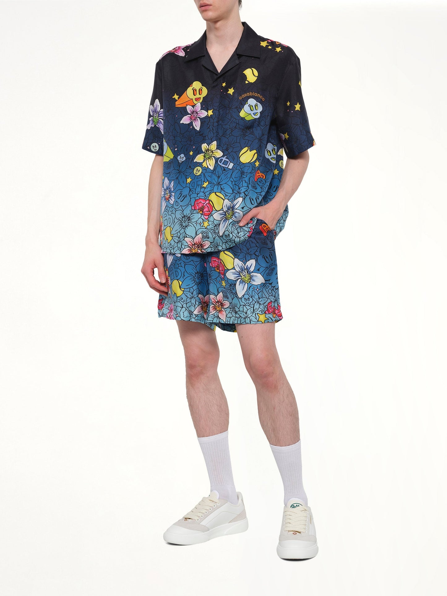 CASABLANCA Collage D’Icones Silk Shorts (Blue)