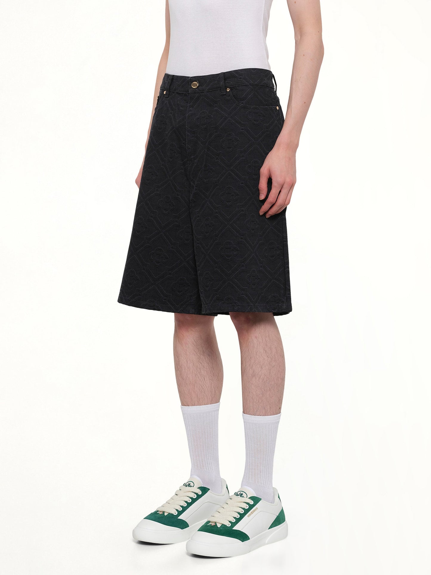 CASABLANCA Laser Monogram Denim Shorts (Black)