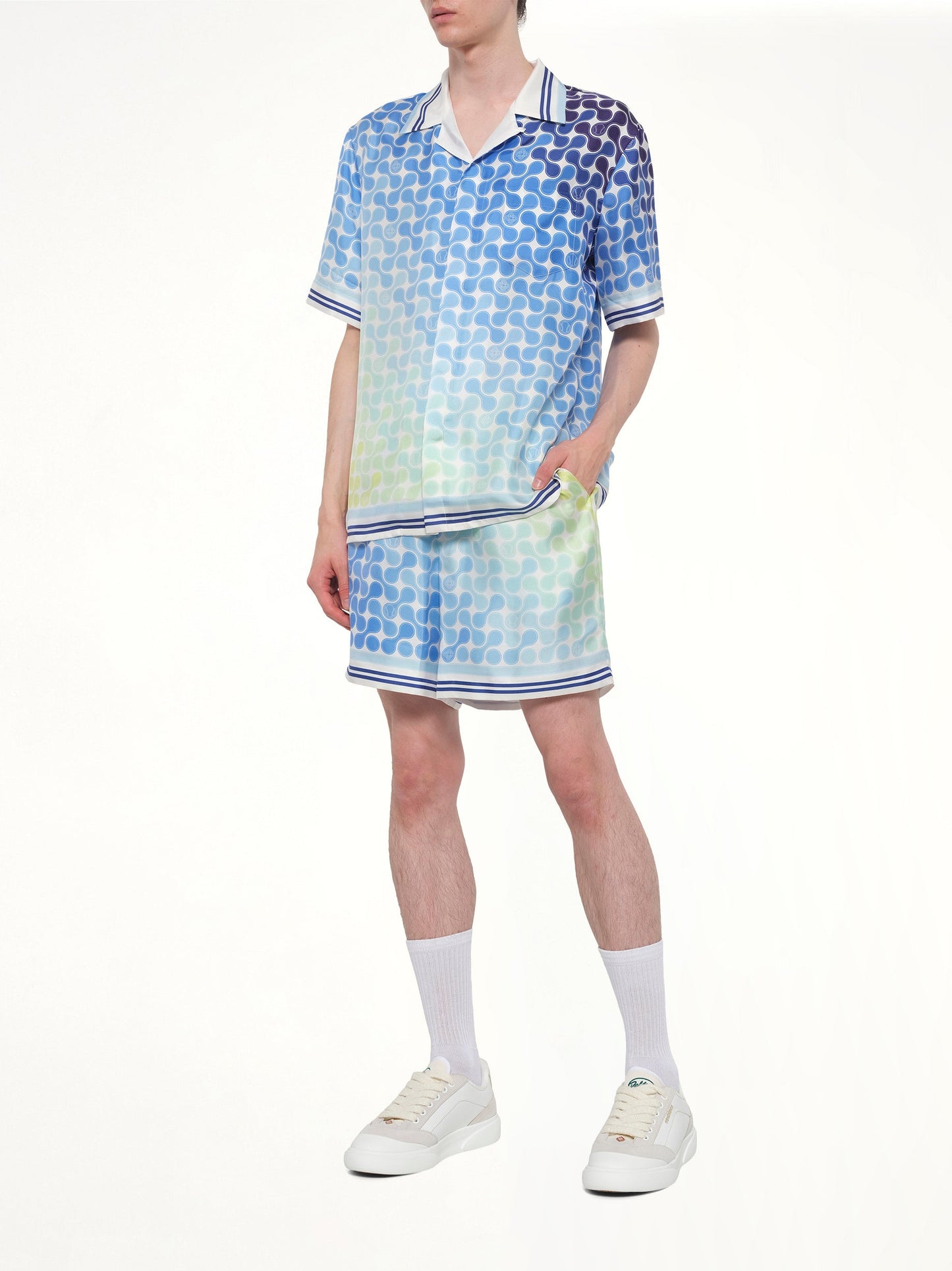 CASABLANCA Tennis Tile Silk Shorts (Blue)