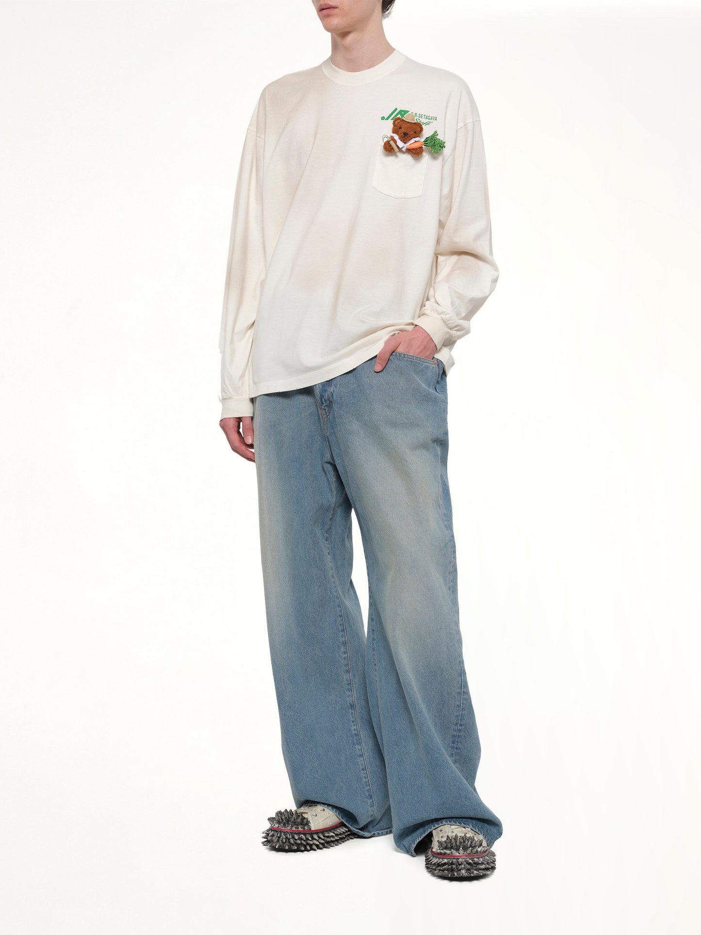 DOUBLET L/S T-Shirt With My Workwear Bear (White)