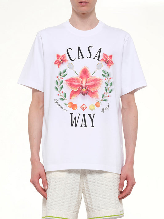 Image of T-Shirts. Product name - Casa Way Orchid Classic T-Shirt in White colour by brand - CASABLANCA