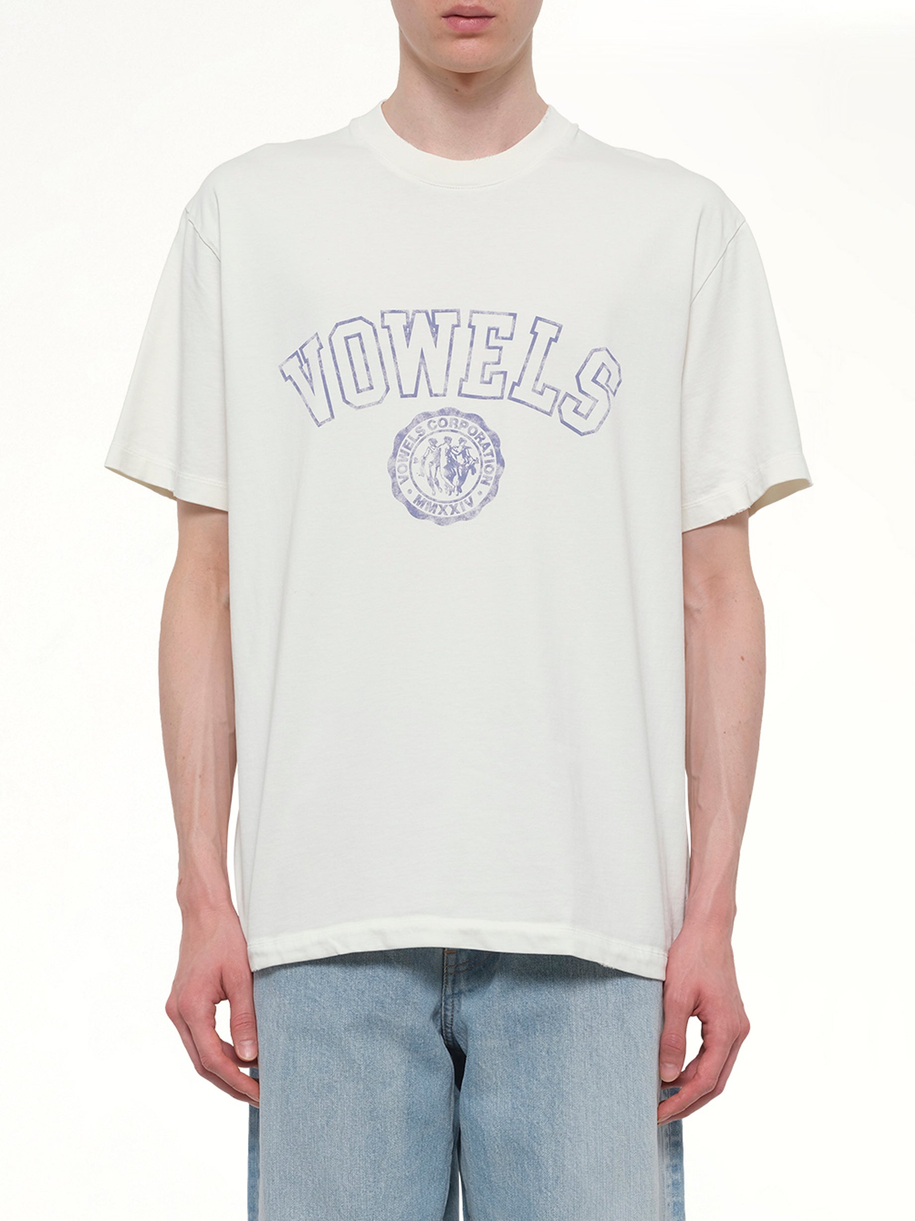 Image of T-Shirts. Product name - Faded Collegiate T-Shirt in White colour by brand - VOWELS