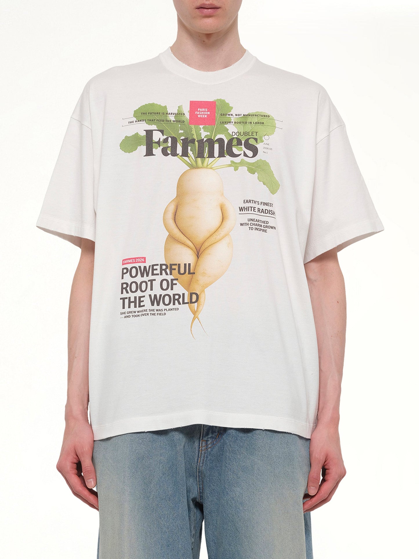 Image of T-Shirts. Product name - Farmes Magazine Cover T-Shirt in White colour by brand - DOUBLET