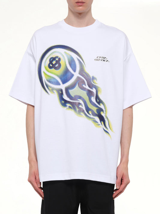 Image of T-Shirts. Product name - Flaming Tennis Ball Oversized T-Shirt in White colour by brand - CASABLANCA