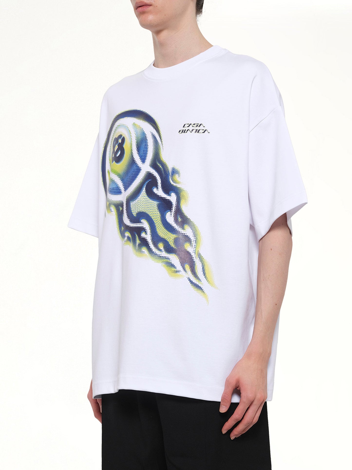 CASABLANCA Flaming Tennis Ball Oversized T-Shirt (White)