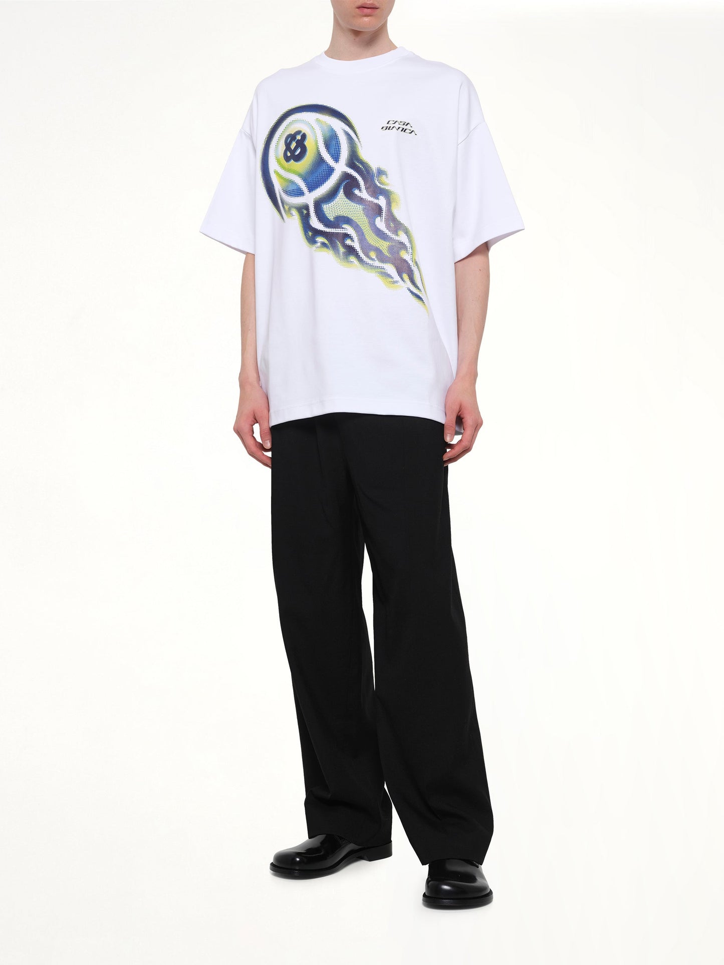 CASABLANCA Flaming Tennis Ball Oversized T-Shirt (White)