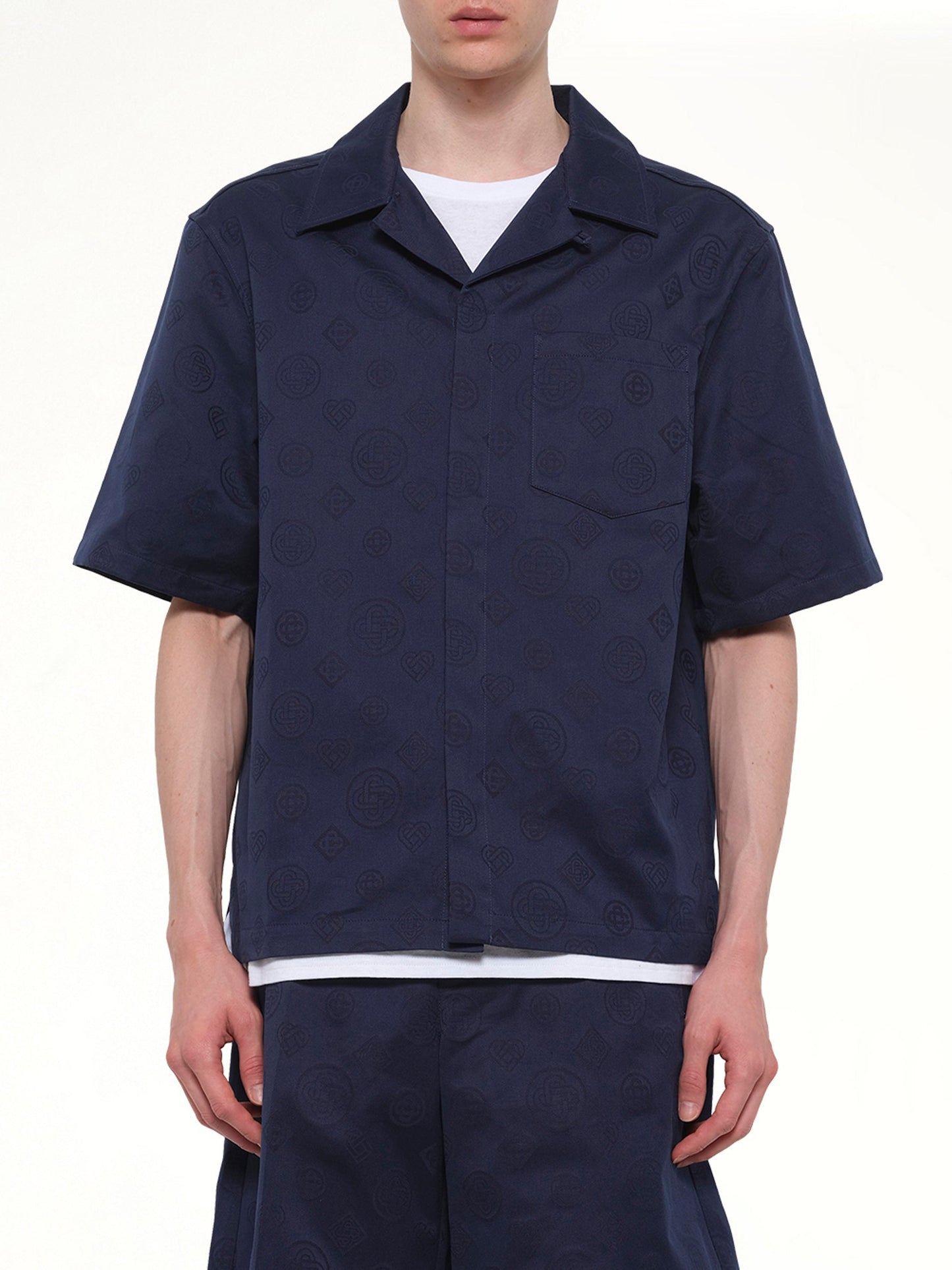 Image of Shirts. Product name - Monogram SS Shirt in Blue colour by brand - CASABLANCA