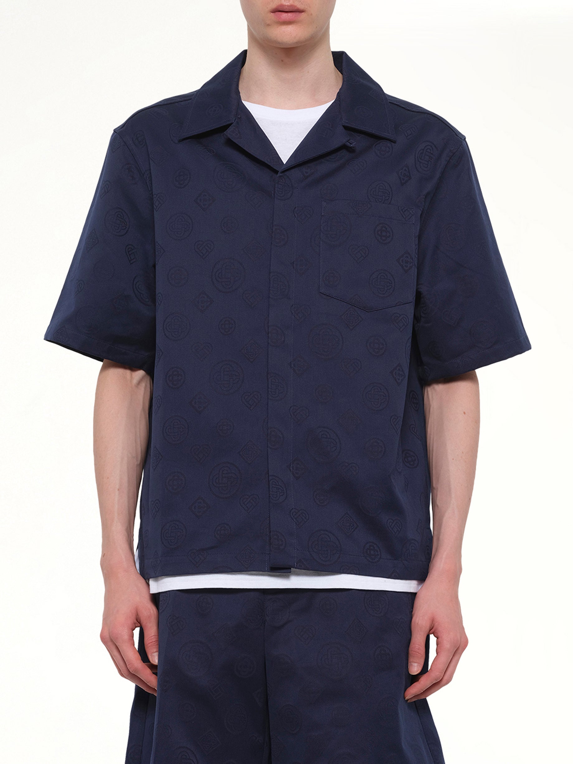 Image of Shirts. Product name - Monogram SS Shirt in Blue colour by brand - CASABLANCA