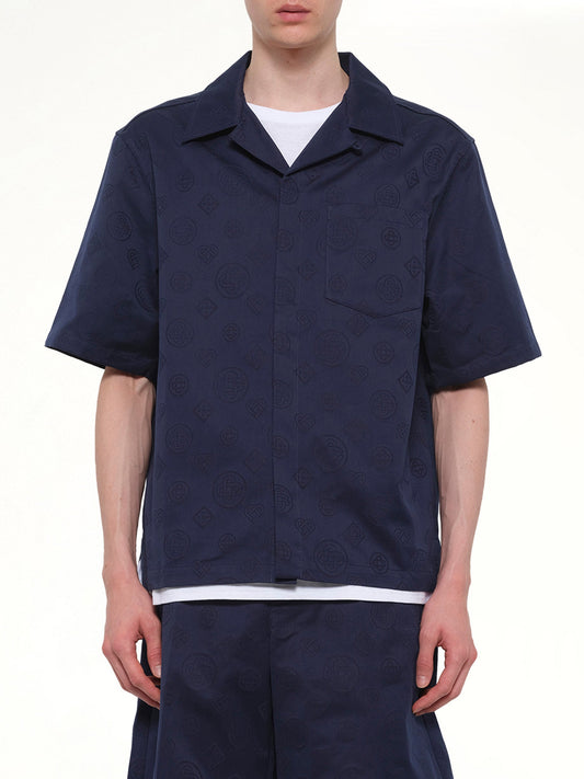 Image of Shirts. Product name - Monogram SS Shirt in Blue colour by brand - CASABLANCA