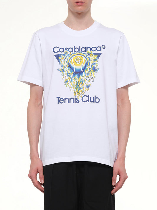Image of T-Shirts. Product name - Tennis Club Icon Classic T-Shirt in White colour by brand - CASABLANCA