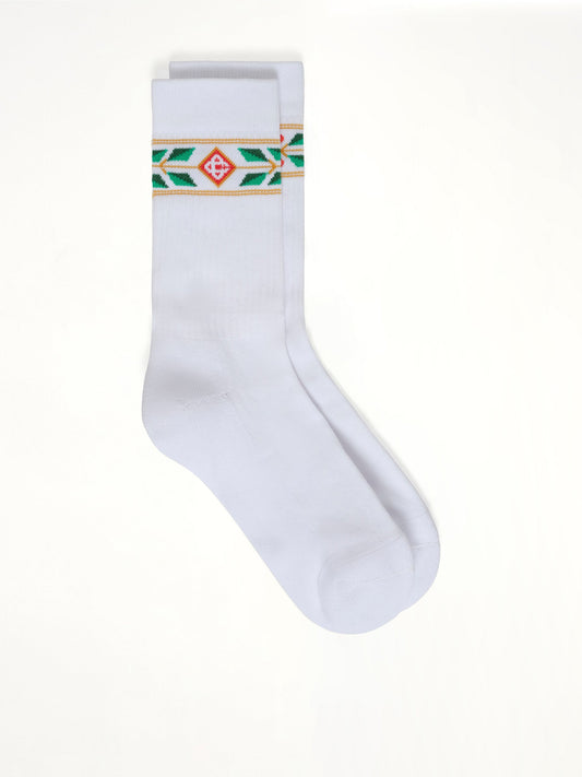 Image of Socks. Product name - Laurel Ribbed Sports Socks in White colour by brand - CASABLANCA