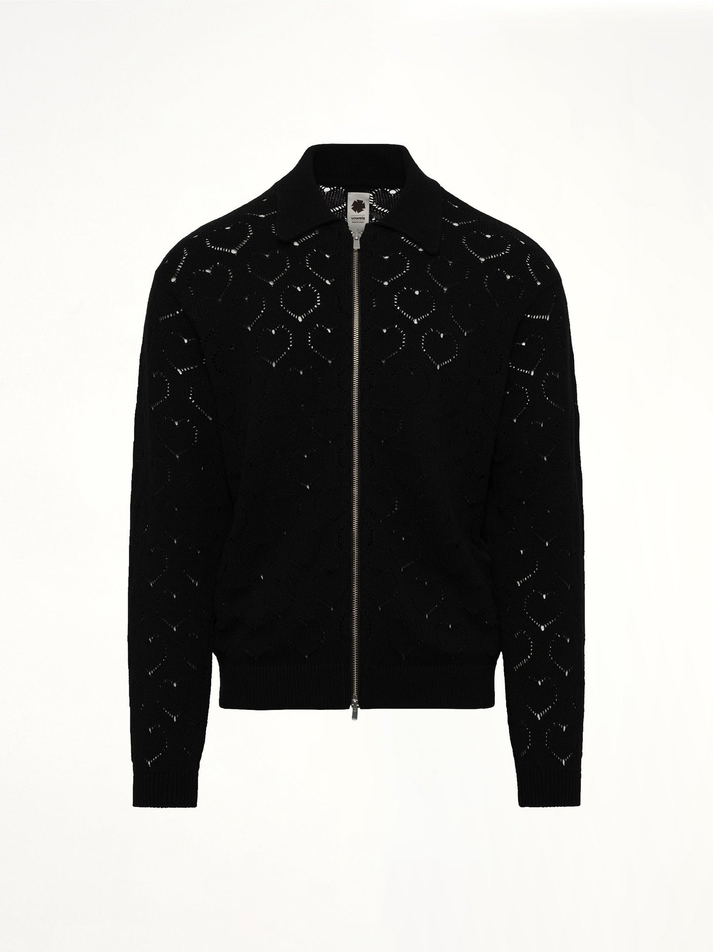 VOWELS Eyelet Knitted Zip Up (Black)