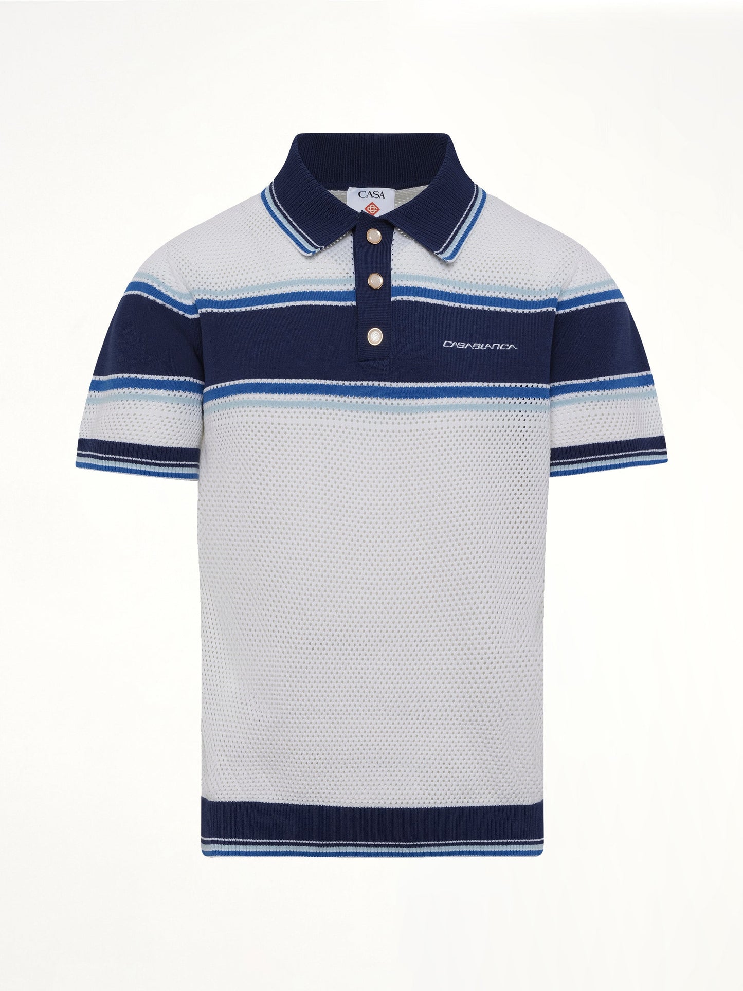 CASABLANCA Mesh Stripe Polo (White)