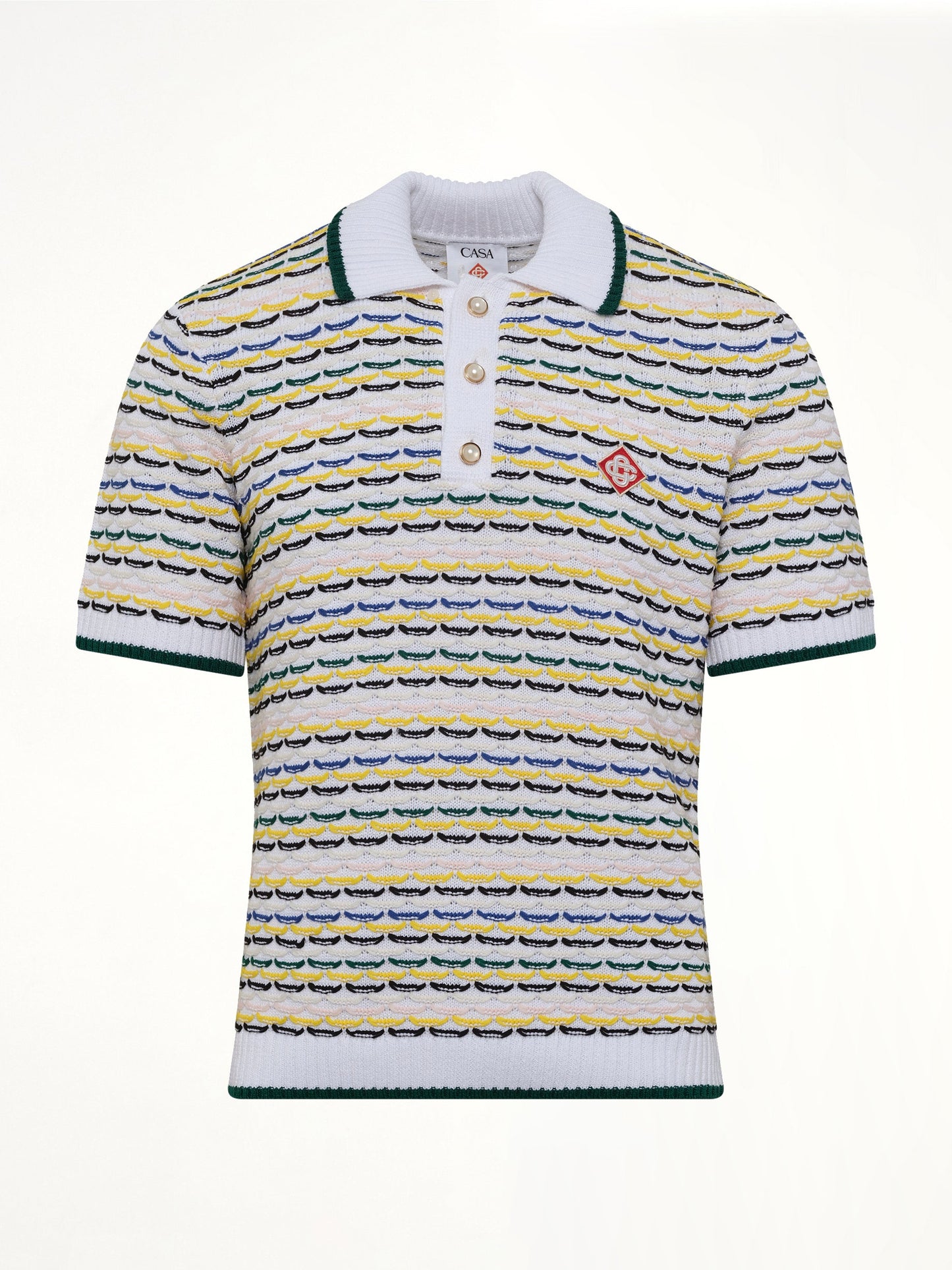 CASABLANCA Tuck Stitch Polo Shirt (White)