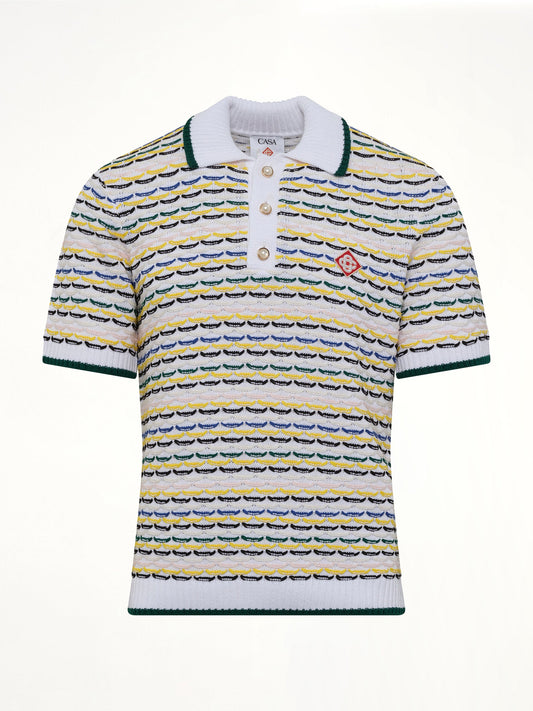 CASABLANCA Tuck Stitch Polo Shirt (White)