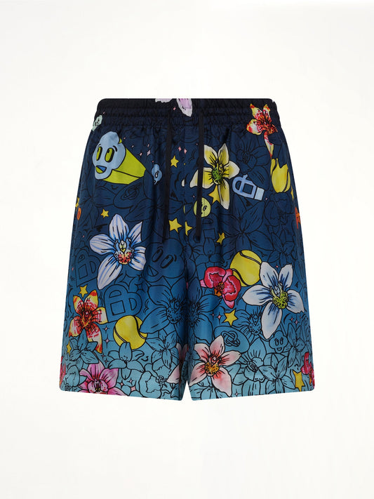 CASABLANCA Collage D’Icones Silk Shorts (Blue)