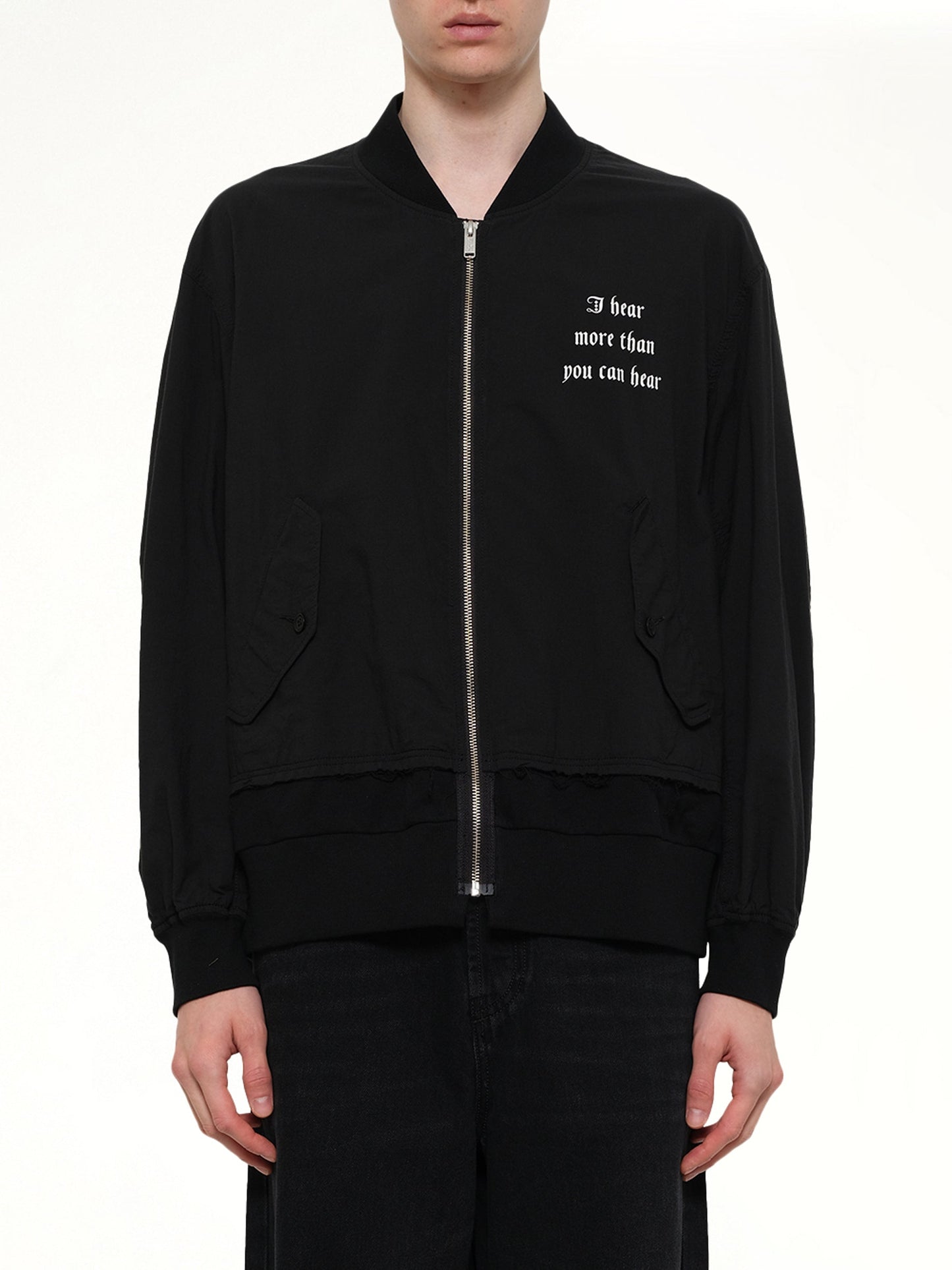 Image of Coats & Jackets. Product name - I Hear Bomber Jacket in Black colour by brand - UNDERCOVER