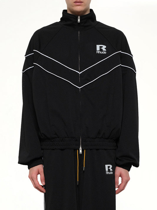 Image of Coats & Jackets. Product name - Rhude Mesh Piping Raglan Track Jacket in Black colour by brand - RHUDE