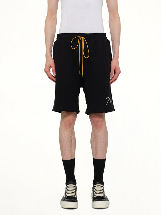 Image of a model wearing Shorts. Product name - Classique Sweatshorts in Black colour by brand - RHUDE