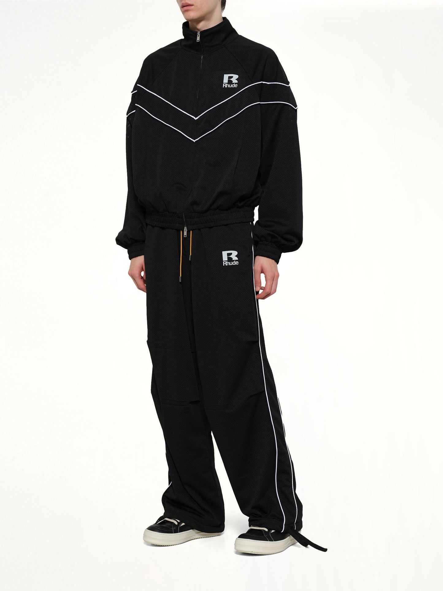 Rhude Mesh Piping Parachute Track Pant (Black)