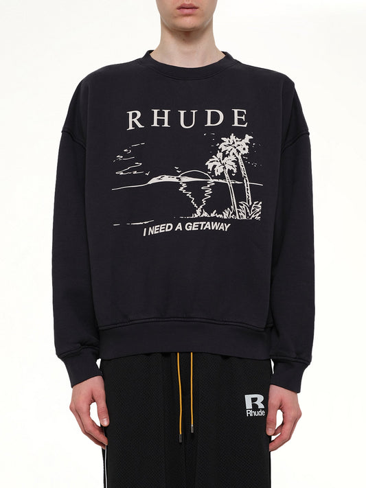 Image of a model wearing Outerwear. Product name - I Need A Getaway Sweatshirt in Black colour by brand - RHUDE