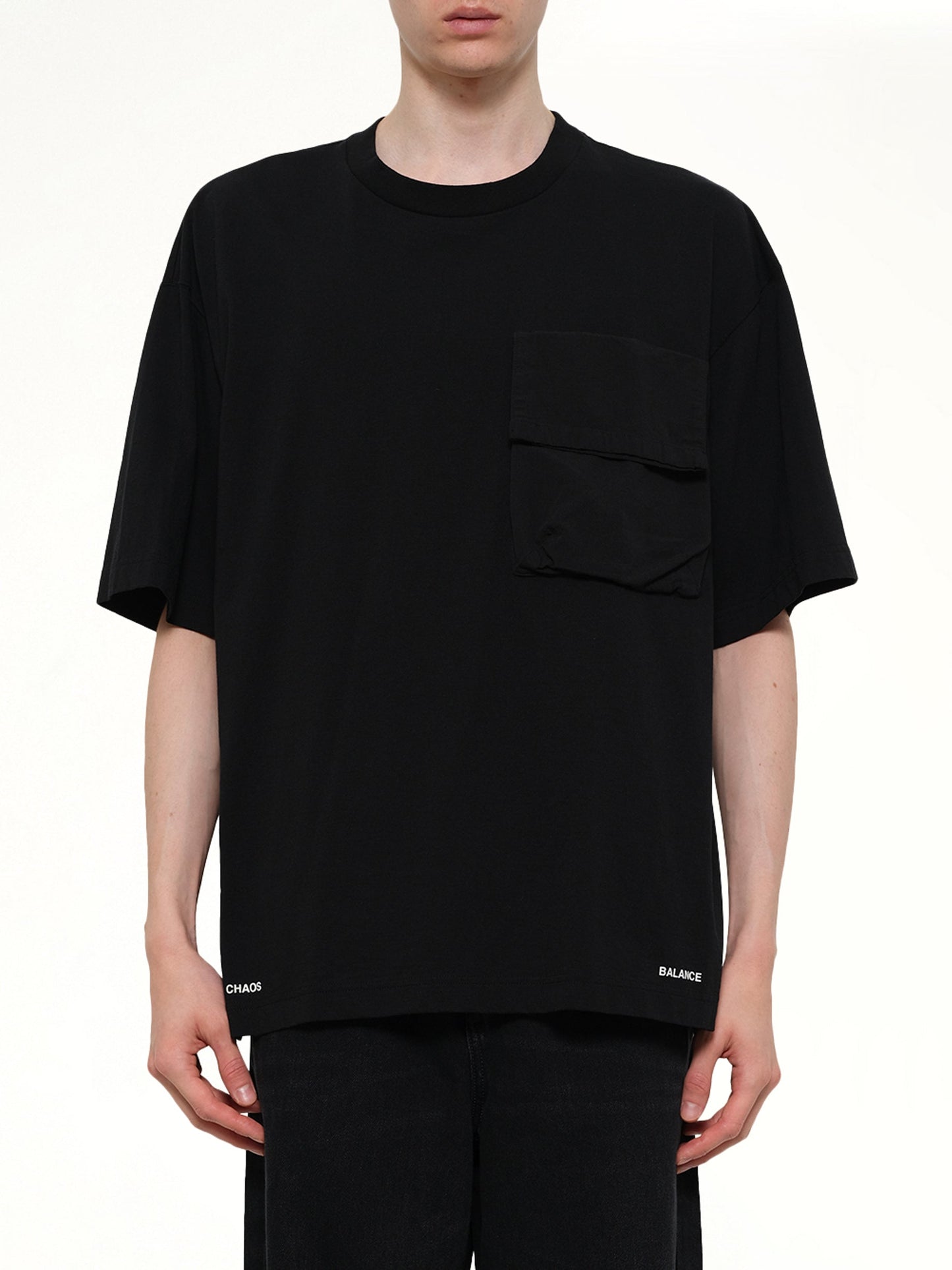Image of T-Shirts. Product name - Chaos Balance Pocket T-Shirt in Black colour by brand - UNDERCOVER