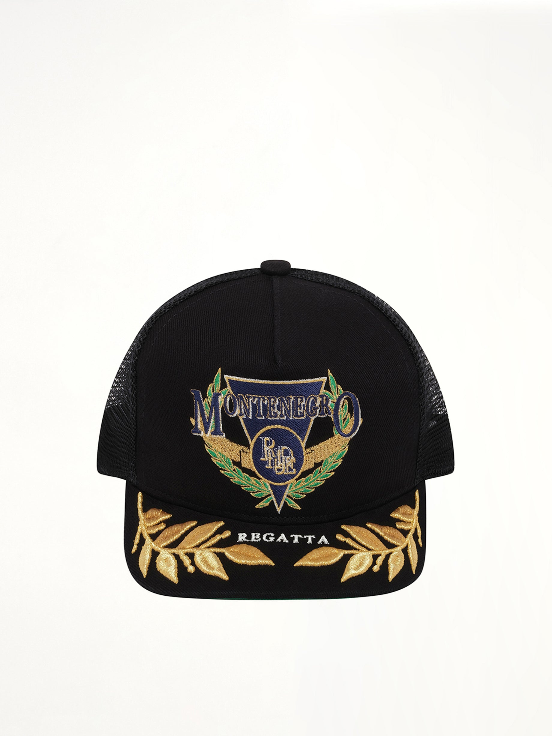 Image of Hats. Product name - Montenegro Regatta Trucker Hat in Black colour by brand - RHUDE