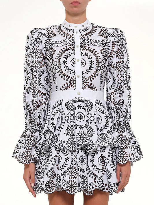 Image of Dresses. Productname: AMQ Broderie Anglais Dress in 0910 colour by brand - ALEXANDER MCQUEEN