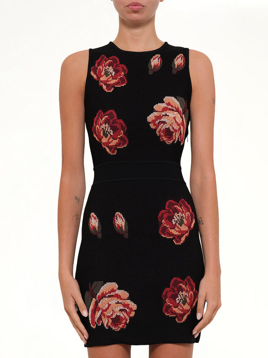 Image of Dresses. Productname: AMQ Tapesty Jacq Mini Dress in Black colour by brand - ALEXANDER MCQUEEN