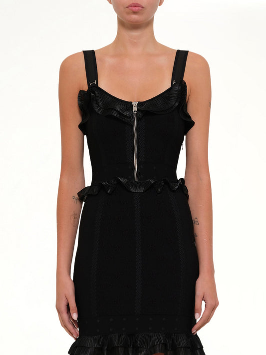Image of Dresses. Productname: Cage Jacquard Mini Dress in Black colour by brand - ALEXANDER MCQUEEN