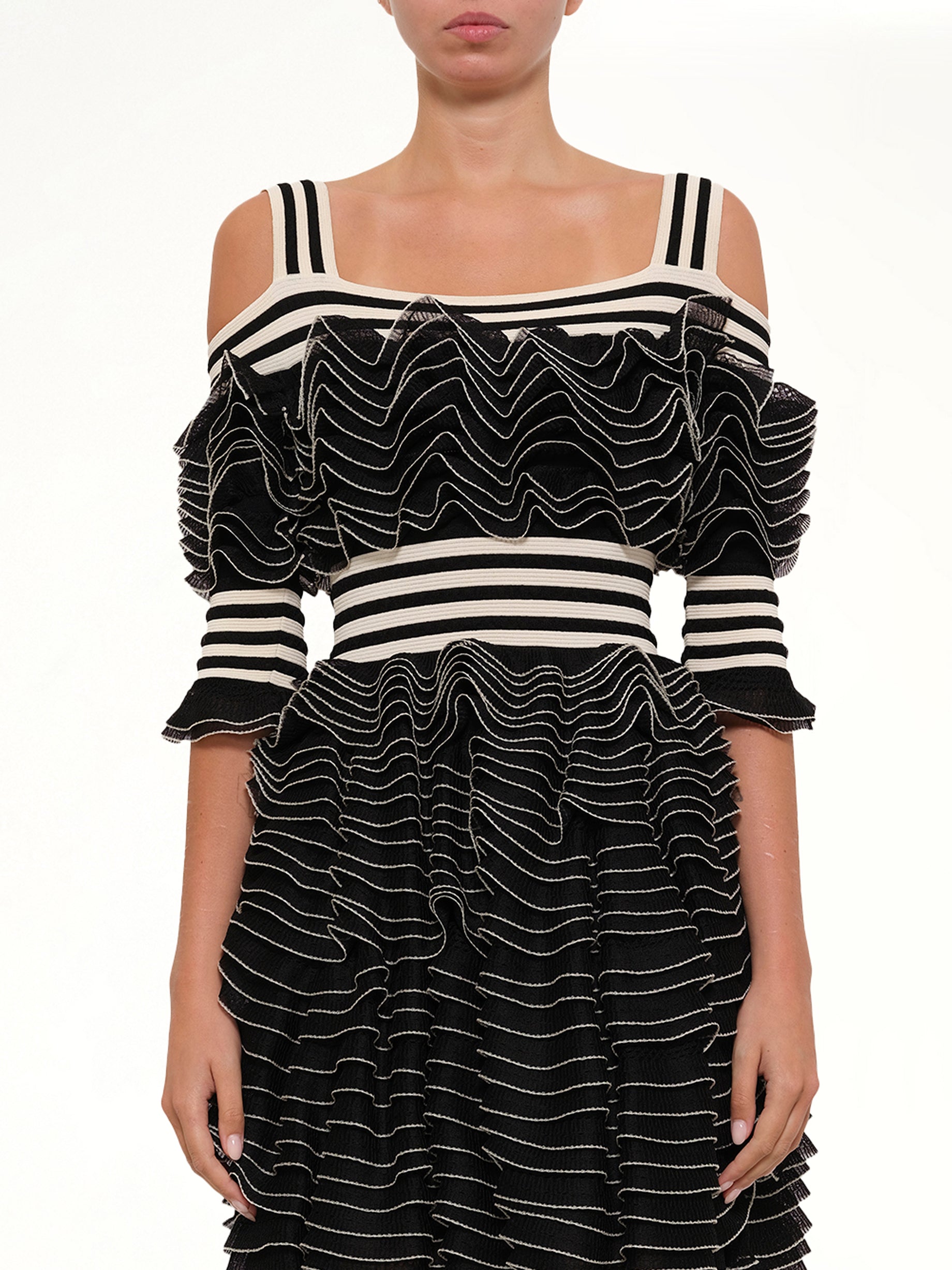 Image of Dresses. Productname: Lacy Frills Mini Dress in Black colour by brand - ALEXANDER MCQUEEN