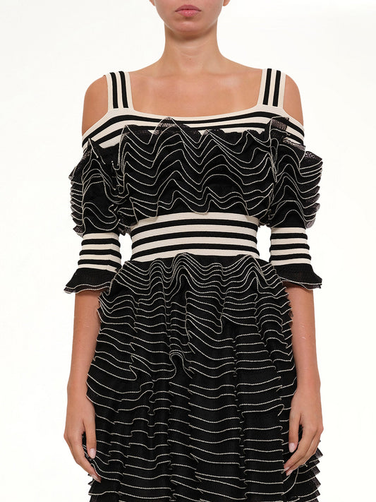 Image of Dresses. Productname: Lacy Frills Mini Dress in Black colour by brand - ALEXANDER MCQUEEN