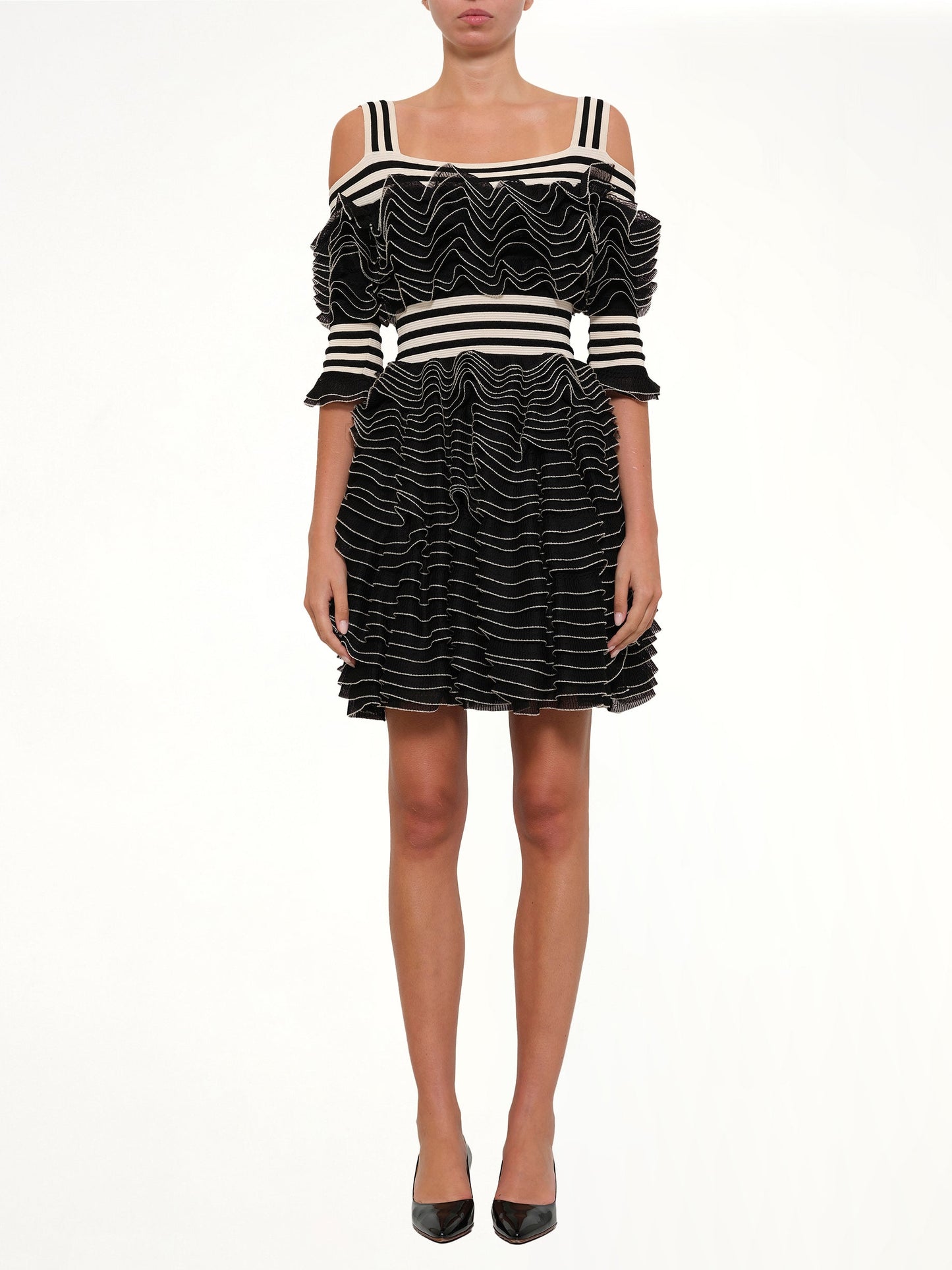 ALEXANDER MCQUEEN Lacy Frills Mini Dress (Black)