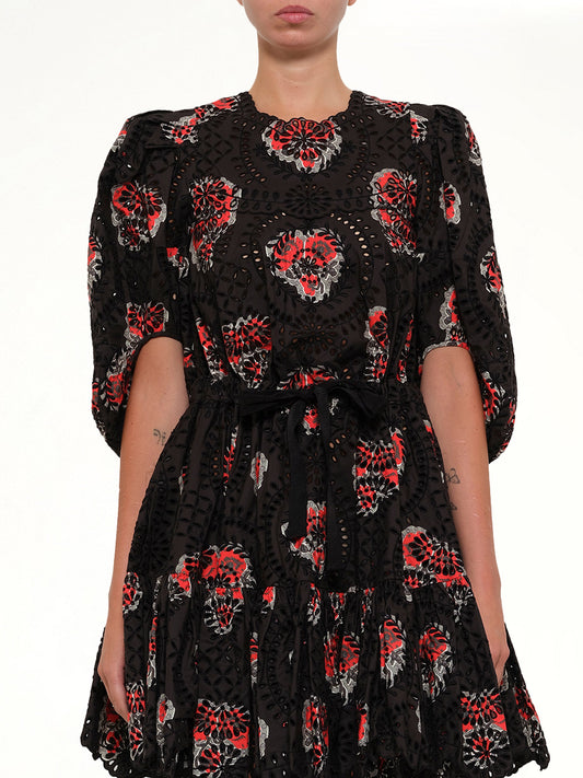 Image of Dresses. Productname: Amq Poppy Print Abito Dress in Black colour by brand - ALEXANDER MCQUEEN