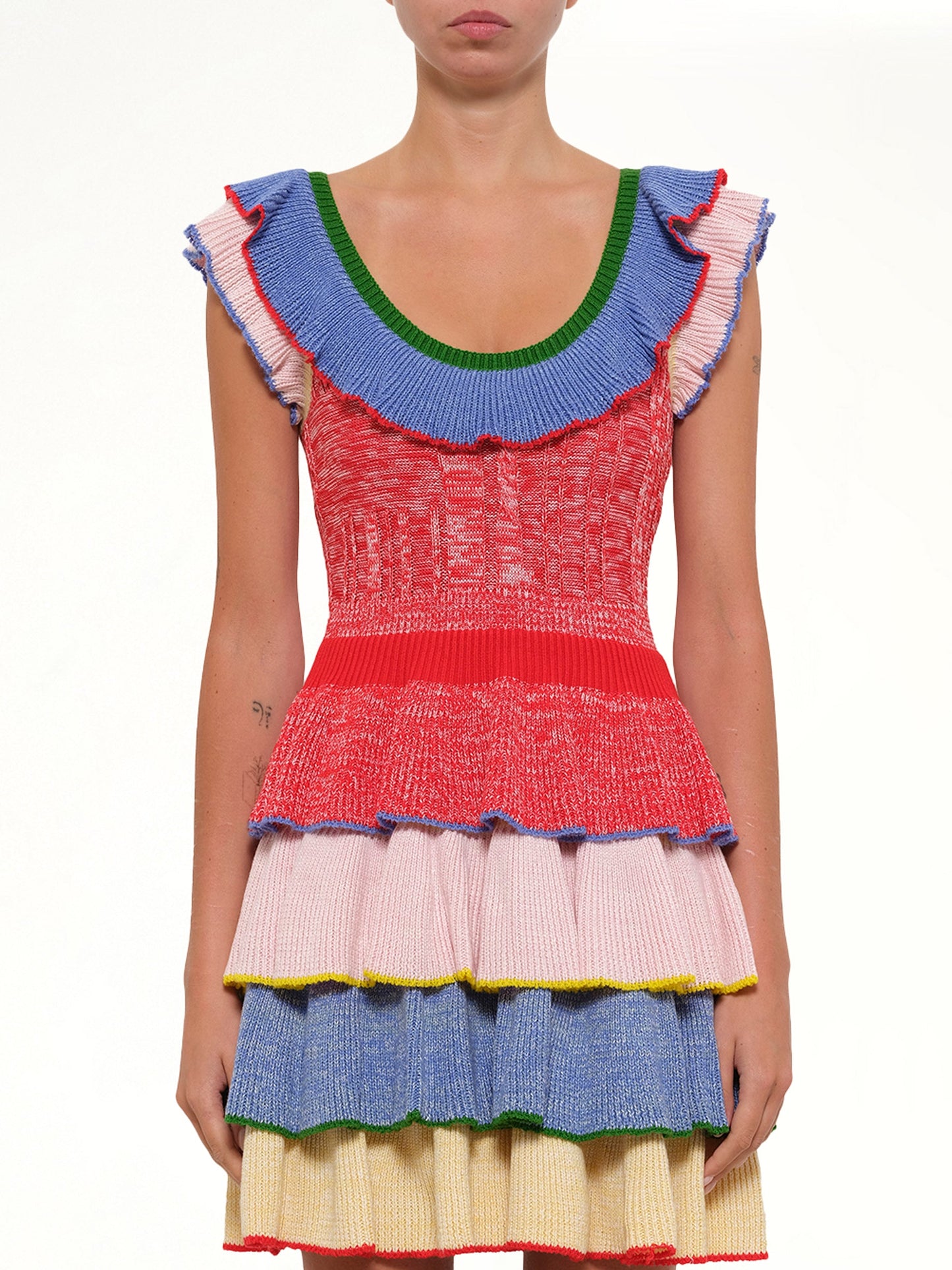 Image of Dresses. Productname: Multicolor Knit Mini Dress in Red colour by brand - ALEXANDER MCQUEEN