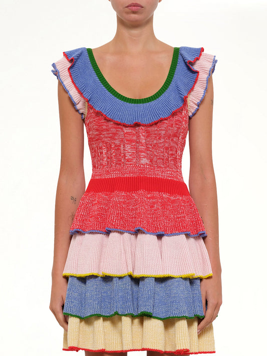 Image of Dresses. Productname: Multicolor Knit Mini Dress in Red colour by brand - ALEXANDER MCQUEEN